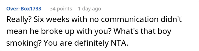 Comment on a forum post discussing a man who disappeared weeks, then got angry after partner adopted a dog despite his allergies.