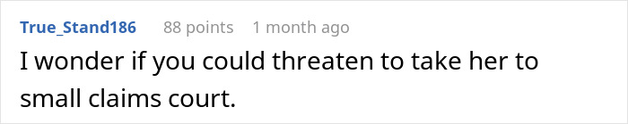 Screenshot of an online comment suggesting small claims court in a dispute over a $1200 cleaning bill for a sparkling clean venue.