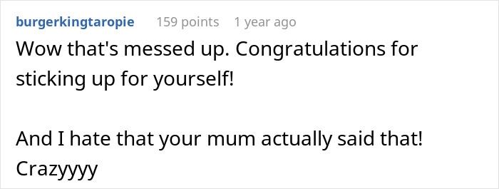 Reddit comment expressing support for pediatrician refusing nanny role during family trip, disapproving SIL&rsquo;s reaction.