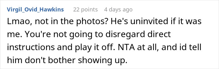 Comment on a wedding outfit dispute where the bride wants to exclude best man from photos due to his stereotypical American attire.