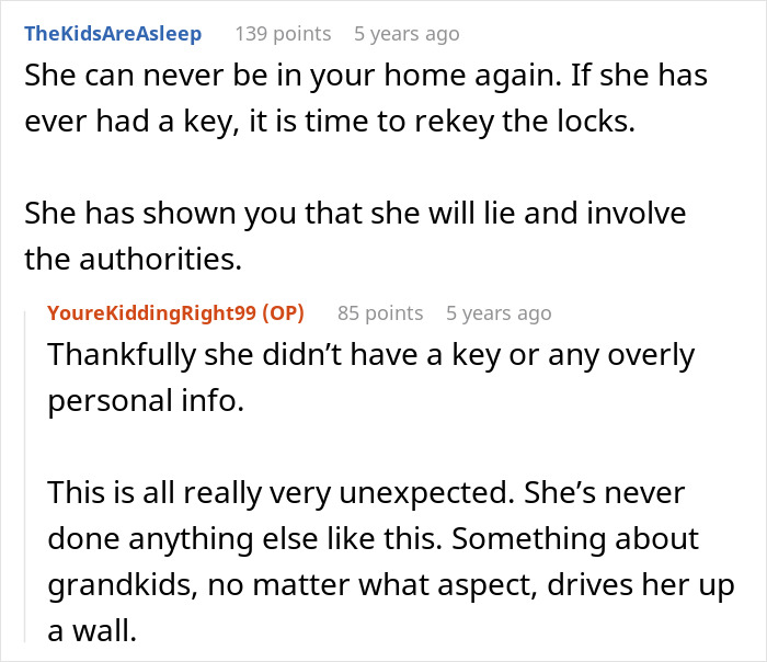 Reddit conversation about mother-in-law calling Child Protective Services, discussing trust and security concerns in family. Reddit conversation about mother-in-law calling Child Protective Services, discussing trust and security concerns in family.