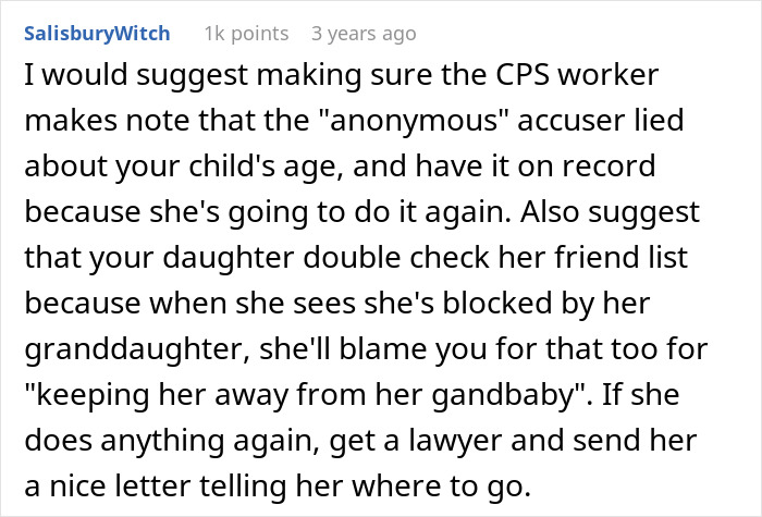 Comment suggesting steps for CPS documentation and legal action after accusations involving a child and tattoo concerns.