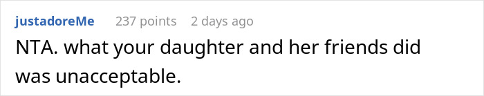 Reddit comment discussing enforcing basic boundaries on a daughter's sleepover, calling behavior unacceptable. Reddit comment discussing enforcing basic boundaries on a daughter's sleepover, calling behavior unacceptable.