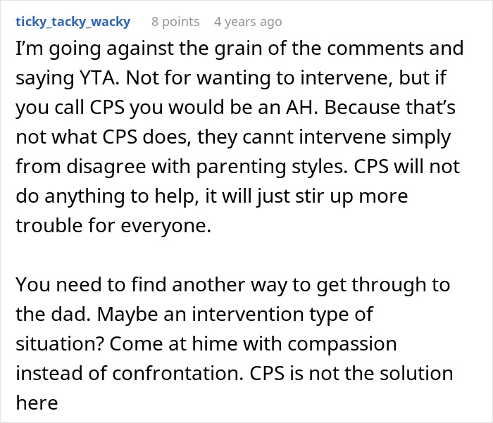 Comment discussing concerns about calling CPS after learning about niece&rsquo;s home life and suggesting alternative intervention methods.