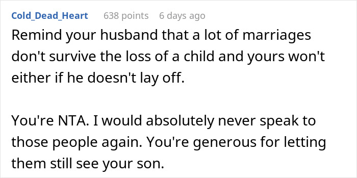 Commenter advises a woman dealing with in-laws after losing their dying granddaughter and cutting contact with them.
