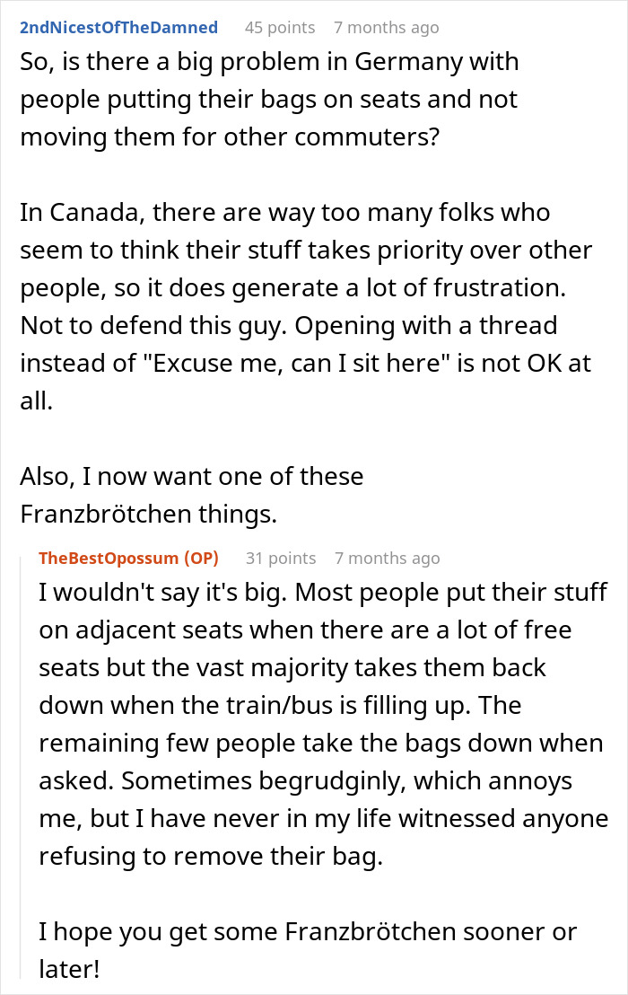 Discussion about people refusing to remove their stuff on public transport causing frustration among commuters.