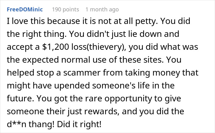 Screenshot of an online comment defending a venue host who sent a $1200 cleaning bill after a guest ruined her reputation.