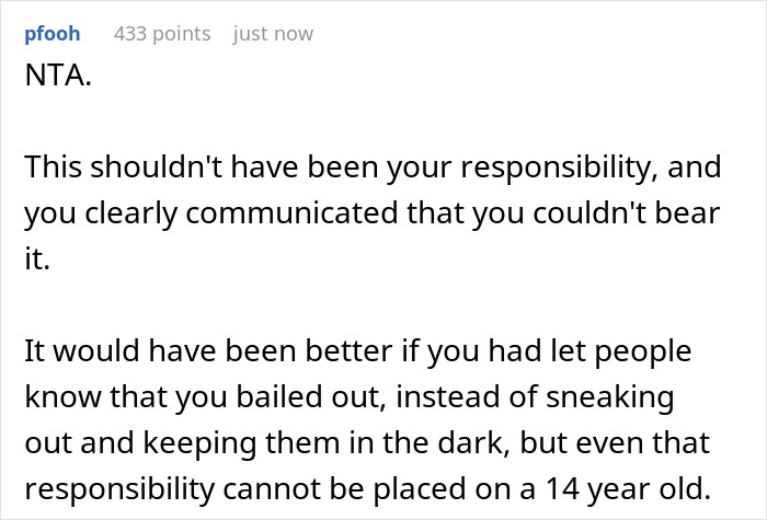 Screenshot of an online forum post discussing a 14-year-old becoming paranoid and sleep-deprived from daily infant babysitting.