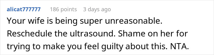 Screenshot of an online comment discussing a man prioritizing a funeral over seeing his newborn daughter and pregnant wife.