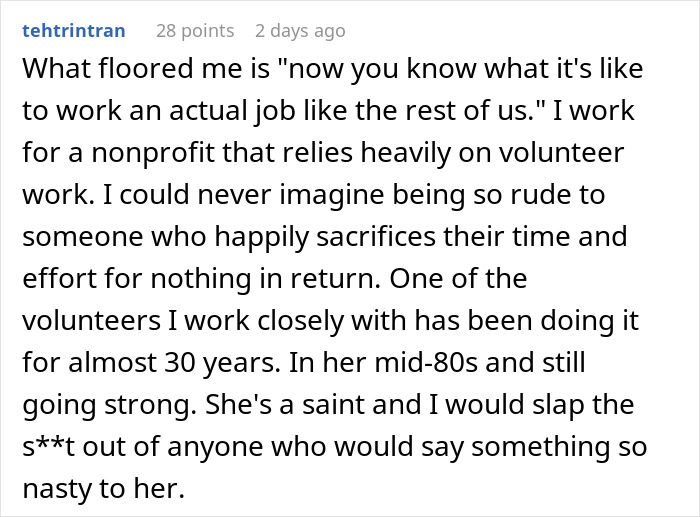 Comment about nonprofit employee accused of fudging hours, highlighting volunteer dedication and strong defense of long-time worker.