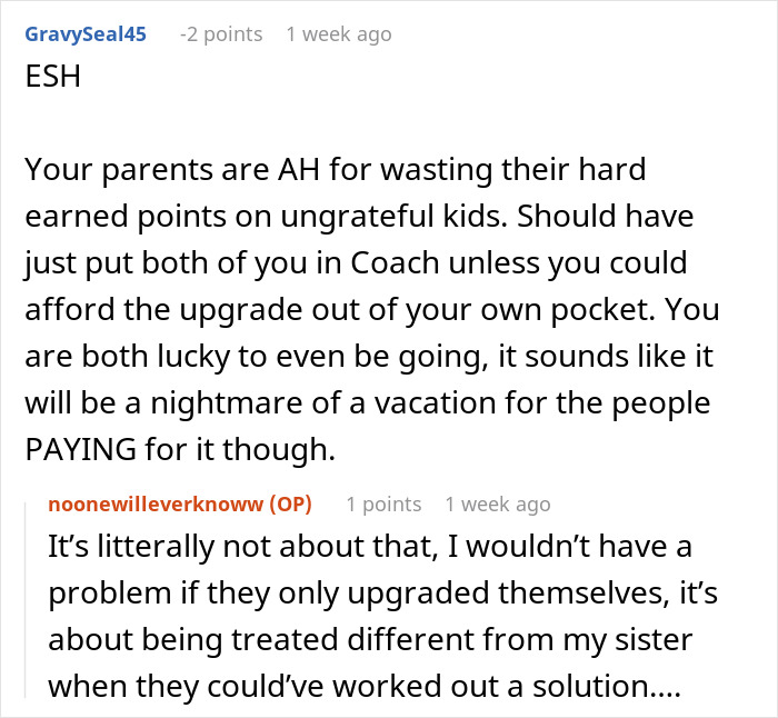 Family vacation tension as dad upgrades one kid to business class while the other stays in economy, causing a family dispute. Family vacation tension as dad upgrades one kid to business class while the other stays in economy, causing a family dispute.