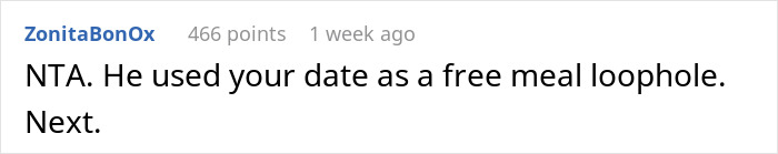 Screenshot of a social media comment discussing a woman telling a guy there's no spark after first date and meal payment conflict. Screenshot of a social media comment discussing a woman telling a guy there's no spark after first date and meal payment conflict.