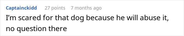 Comment on a social media post expressing fear about a dog being abused, related to babysitter refuses to watch one specific child discrimination debate.