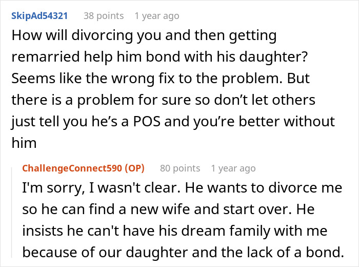 ALT text: Man insists he can&rsquo;t bond with daughter born by cesarean, leading to divorce demand discussed in online comments.