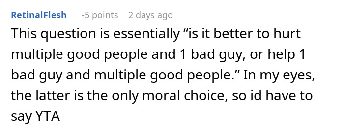 Screenshot of a Reddit comment discussing morality in a dispute about $100K stolen inheritance involving a woman and her dad.