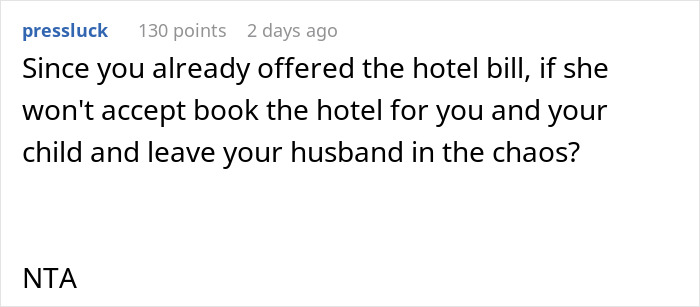 Screenshot of a Reddit comment discussing a man not prepared to deal with SIL&rsquo;s kid, offering to pay for a hotel.