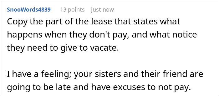 Text message conversation showing concern about lease terms, with roommates and sisters reacting to secret house ownership.