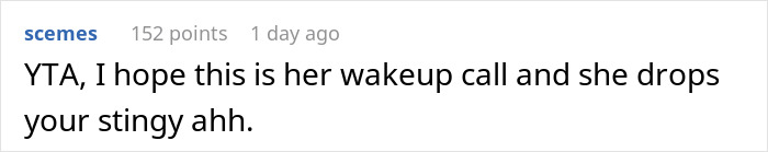 Screenshot of a comment criticizing a boyfriend who refuses to let his furious girlfriend move in unless they split expenses 50/50. Screenshot of a comment criticizing a boyfriend who refuses to let his furious girlfriend move in unless they split expenses 50/50.