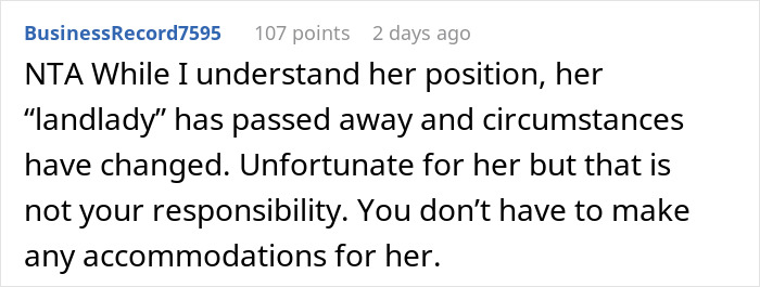 Screenshot of a user comment discussing a man inheriting a house and tenant concerns about the living environment.