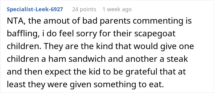 Comment discussing family vacation turning sour as dad upgrades one kid to business class and others feel left out. Comment discussing family vacation turning sour as dad upgrades one kid to business class and others feel left out.