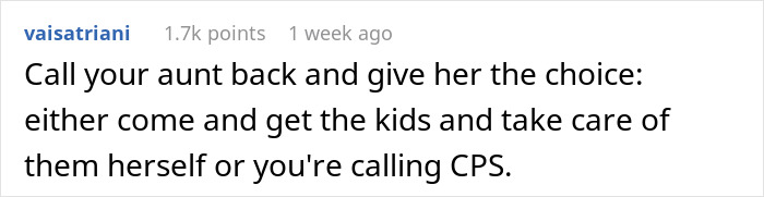 Comment warning about poor parenting after mom makes cousin babysit kids, risking potential custody issues.