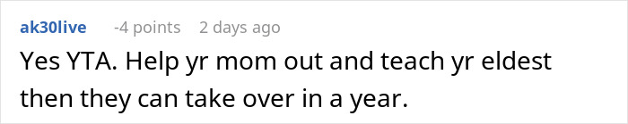 Screenshot of an online comment discussing mom guilt trips about son making lunch only for himself and not siblings.