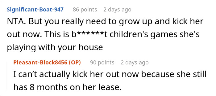 Comment thread discussing house inheritance and tenant concerns about living conditions, highlighting a lease dispute.