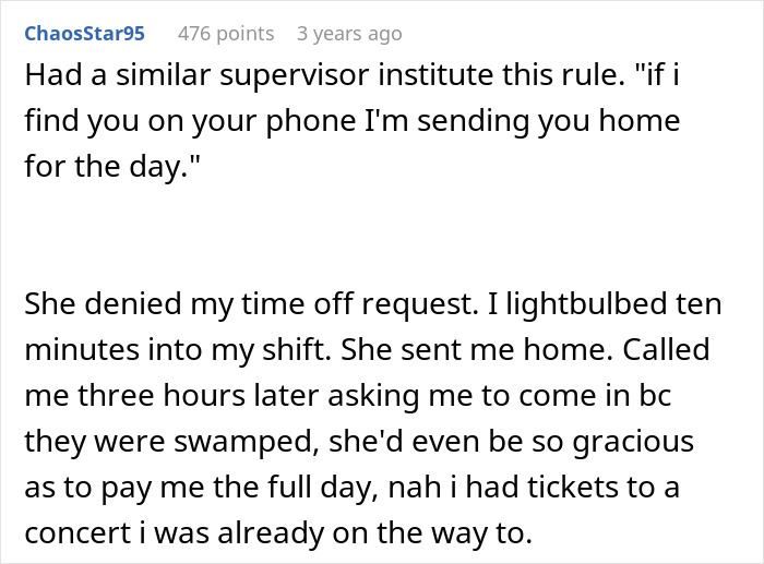 Employee complies with company rules as boss enforces strict phone policy, leading to unexpected consequences for the supervisor. Employee complies with company rules as boss enforces strict phone policy, leading to unexpected consequences for the supervisor.