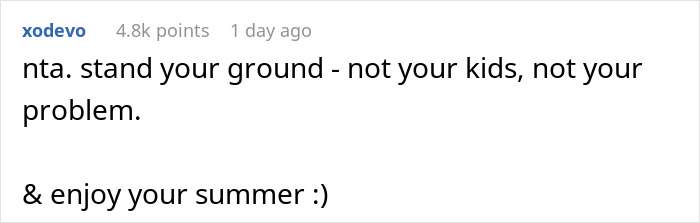 Screenshot of an online comment about a teen refusing to be part of blended family and babysitting expectations.