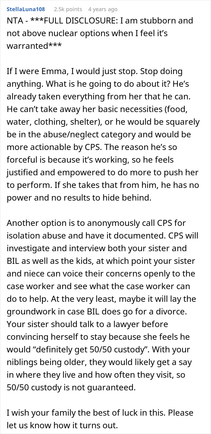 Comment discussing debate over calling CPS after learning about niece&rsquo;s home life and potential abuse concerns.