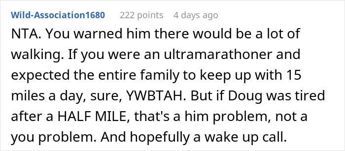 Comment discussing challenges of walking during a travel trip, highlighting bil struggles on a China trip.