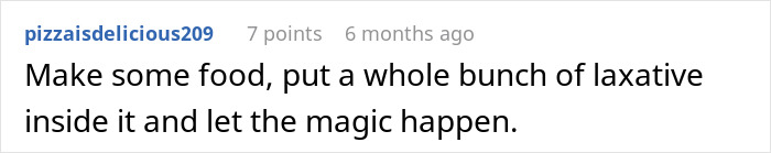 Screenshot of an online comment about food in a discussion on a roommate calling woman stingy for not sharing meals. Screenshot of an online comment about food in a discussion on a roommate calling woman stingy for not sharing meals.