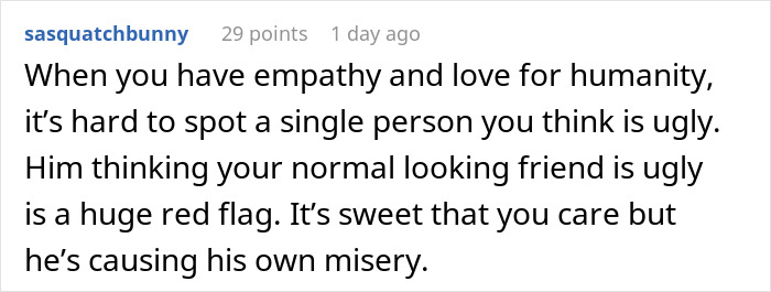 Comment discussing empathy and self-misery related to a man wanting to date influencer-like women. Comment discussing empathy and self-misery related to a man wanting to date influencer-like women.