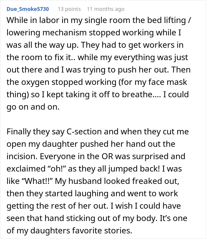Text post describing a new mom's humorous labor story with NICU and hospital challenges in a medical setting. Text post describing a new mom's humorous labor story with NICU and hospital challenges in a medical setting.