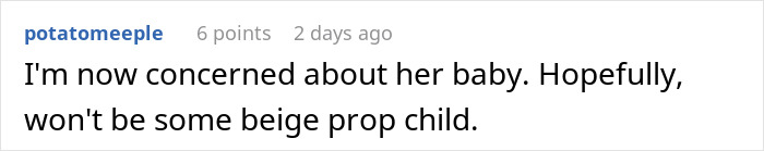 Screenshot of a Reddit comment expressing concern about a baby and mentioning a beige prop child related to a maternity shoot. Screenshot of a Reddit comment expressing concern about a baby and mentioning a beige prop child related to a maternity shoot.