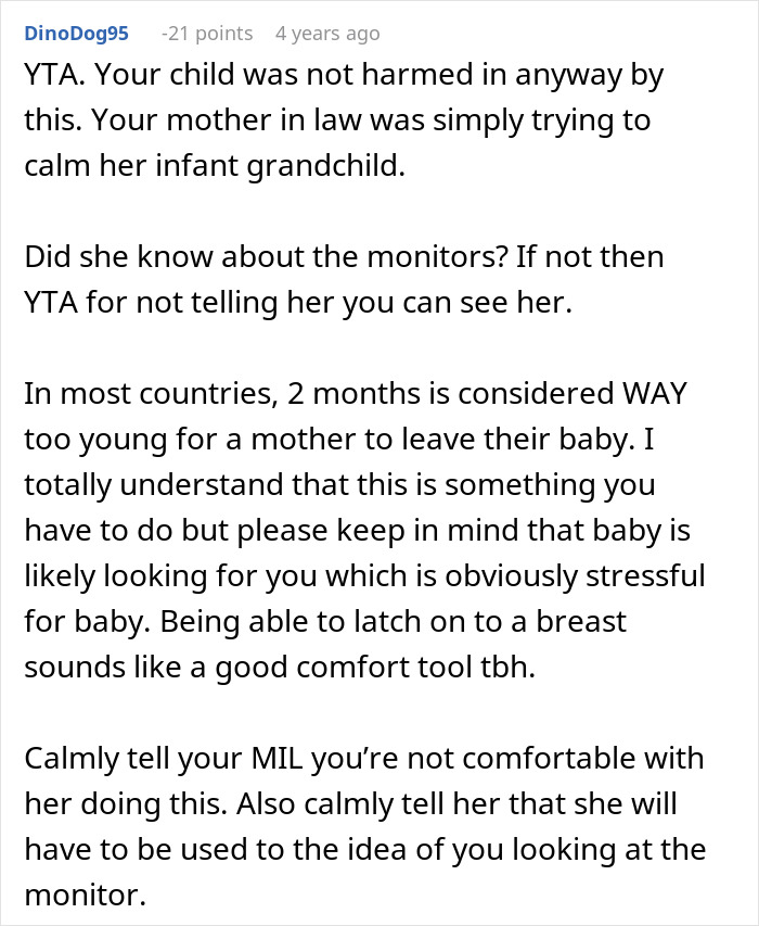 Mother-in-law caught trying to breastfeed baby she was watching, causing mom to feel furious and concerned.