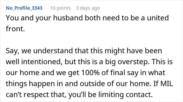 Comment about woman and husband needing to unite after MIL landscaped garden without permission, emphasizing home ownership.