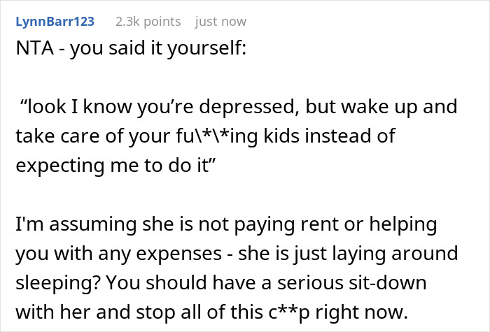 Commenter advising man playing chef for sister&rsquo;s kids while she sleeps, urging him to set boundaries and discuss expenses.