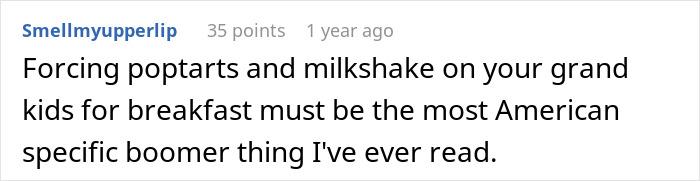 Comment about boomer relatives undermining kids' healthy habits by giving candies and soda, frustrating a dad.