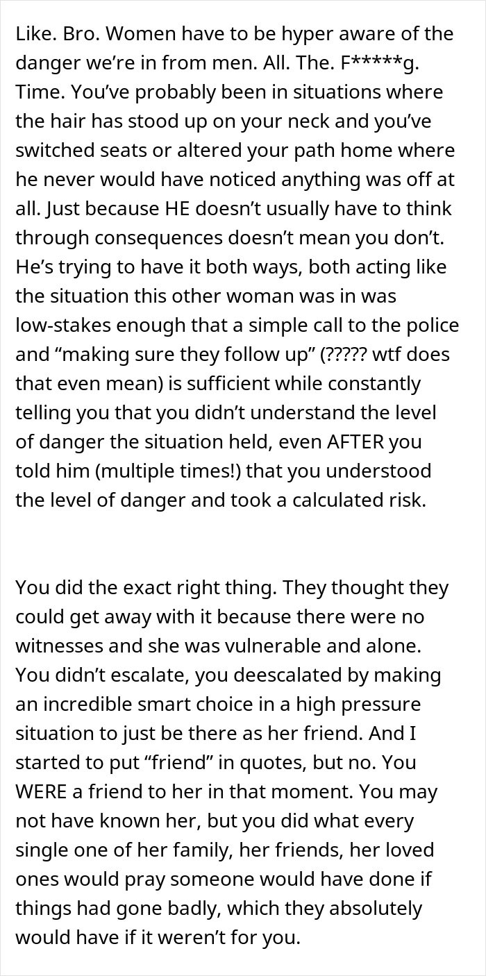 Text message conversation about women’s safety and a man confronting two men trying to kidnap a drunk girl. Text message conversation about women’s safety and a man confronting two men trying to kidnap a drunk girl.