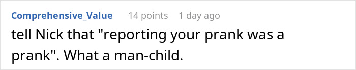 Screenshot of a Reddit comment criticizing a man who pulls a harmless prank on his girlfriend&rsquo;s sister.