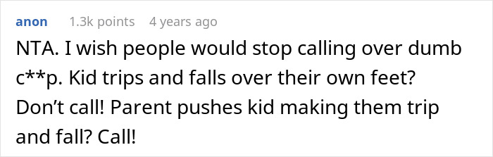 Comment discussing frustration over CPS being called on a dad after a playground mishap involving a child trip and fall.