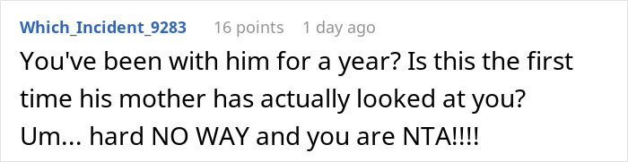 Screenshot of a Reddit comment discussing a woman refusing to cut her hair for her boyfriend&rsquo;s mom&rsquo;s party, emphasizing independence.