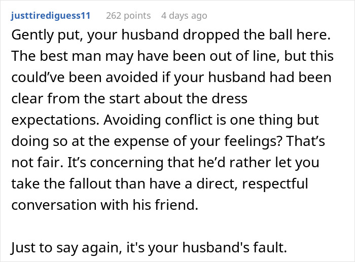 Comment on a wedding dispute about the best man&rsquo;s outfit causing a bride to exclude him from photos.