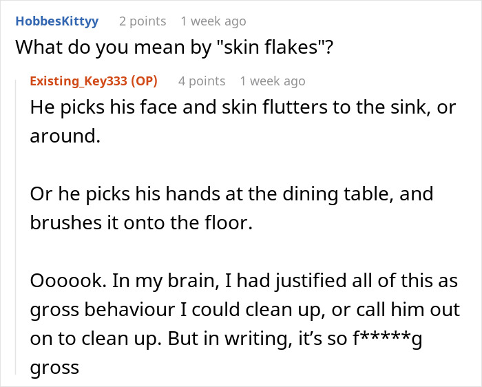 Reddit conversation about wife feeling grossed out by husband’s behavior causing tension and frustration in their relationship. Reddit conversation about wife feeling grossed out by husband’s behavior causing tension and frustration in their relationship.