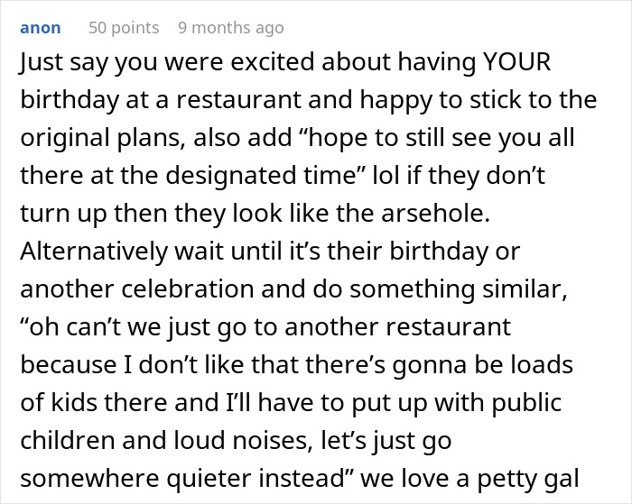 Advice on handling sister sabotaging birthday dinner plans with calm and strategic communication at a restaurant celebration Advice on handling sister sabotaging birthday dinner plans with calm and strategic communication at a restaurant celebration