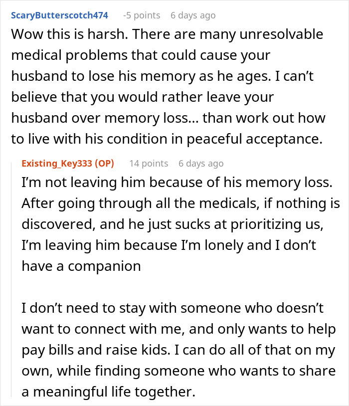 Screenshot of an online discussion about a wife feeling grossed out and unsure how to come back from husband issues. Screenshot of an online discussion about a wife feeling grossed out and unsure how to come back from husband issues.