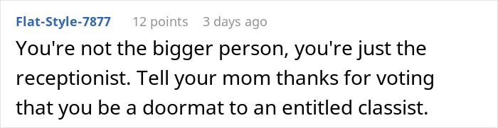 Screenshot of a forum comment where a user criticizes a woman refusing to babysit her niece after SIL's rudeness. Screenshot of a forum comment where a user criticizes a woman refusing to babysit her niece after SIL's rudeness.