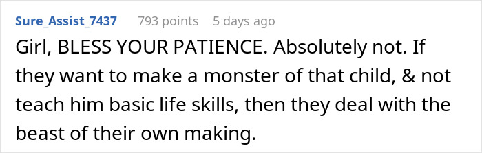 Screenshot of a Reddit comment expressing frustration about babysitting chaos caused by SIL's kid and patience needed. Screenshot of a Reddit comment expressing frustration about babysitting chaos caused by SIL's kid and patience needed.