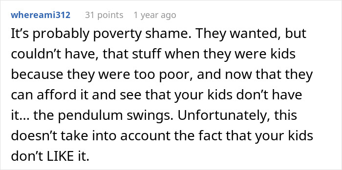 Commenter explains boomer relatives undermine kids healthy habits by giving candies and soda despite kids disliking it.